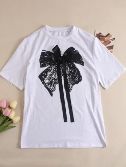 3D Butterfly Print Loose Top u0026 Lace Shorts Set