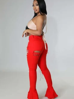 Denim Criss Cross Ripped Bodycon Flare Jeans