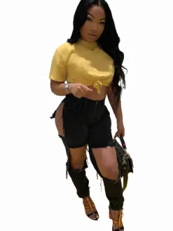 Denim High Waist Cut Out Pants