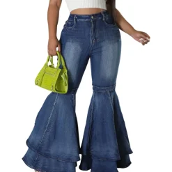 Denim High Waist Ruffle Flare Jeans