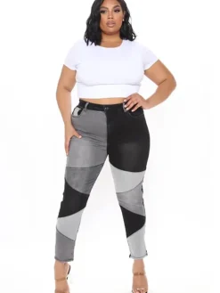 Denim Patchwork High Waist Jeans