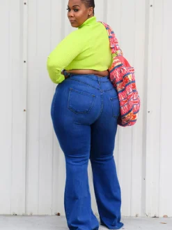 Denim Plus Size High Waist Flare Pants