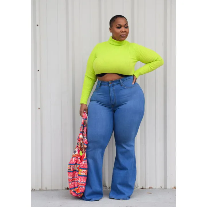 Denim Plus Size High Waist Flare Pants