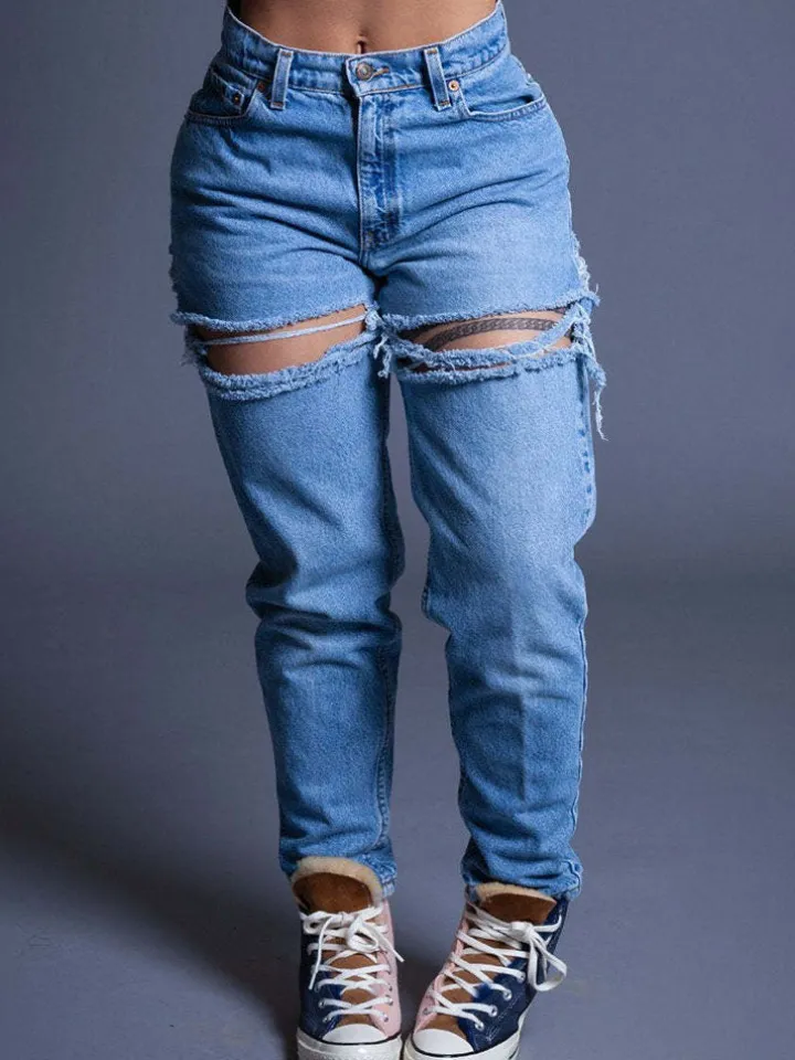 Denim Ripped Cut Out Skinny Jeans
