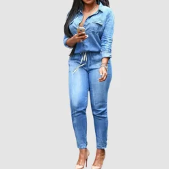 Denim Shirts Tie-up Jumpsuit