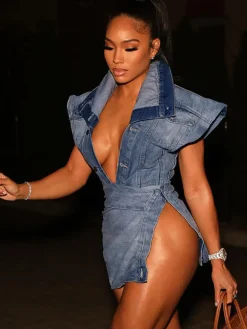 Denim Two Piece Crop Top Mini Skirts