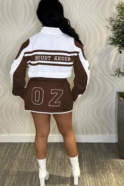 Detachable Letter Graphic Racer Colorblock Baseball Coat