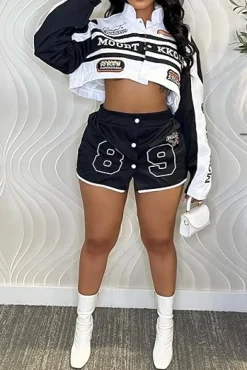 Detachable Letter Graphic Racer Colorblock Baseball Coat