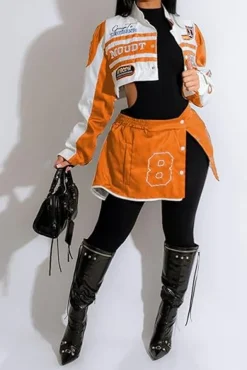 Detachable Letter Graphic Racer Colorblock Baseball Coat