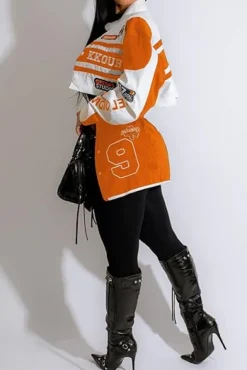 Detachable Letter Graphic Racer Colorblock Baseball Coat