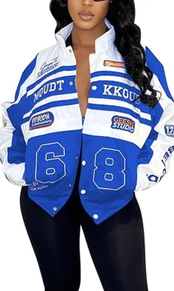 Detachable Letter Graphic Racer Colorblock Baseball Coat