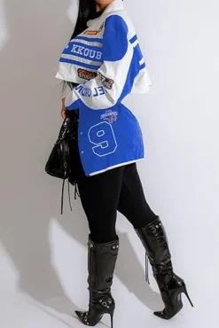 Detachable Letter Graphic Racer Colorblock Baseball Coat