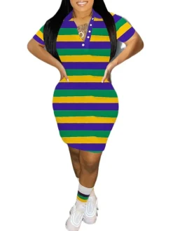 Digital Print Short Sleeve Shirt Collar Mini Dress