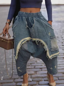 Distressed Denim Harem Pants