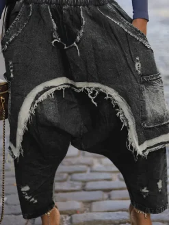 Distressed Denim Harem Pants