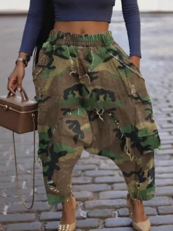 Distressed Denim Harem Pants