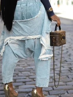 Distressed Denim Harem Pants