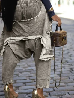 Distressed Denim Harem Pants