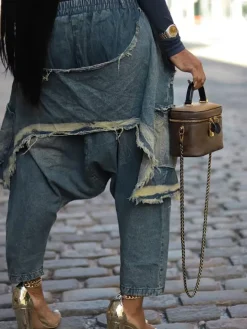 Distressed Denim Harem Pants