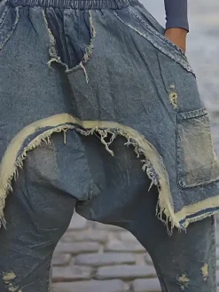 Distressed Denim Harem Pants