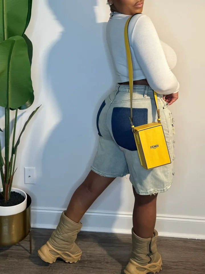 Distressed Patchwork Denim Shorts