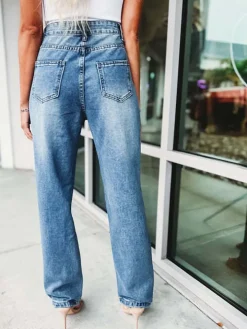 Distressed Rhinestone Chain Straight Leg Jeans