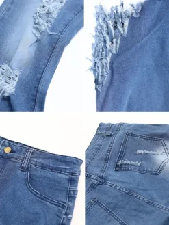 Distressed Zipper Fringe Washed Jeans