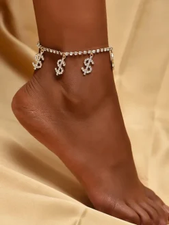 Dollar Sign Rhinestone Anklet