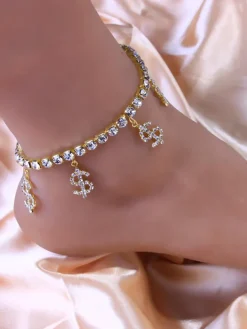 Dollar Sign Rhinestone Anklet