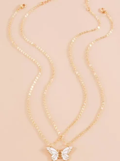 Double Layer Butterfly Pendant Chain Necklaces