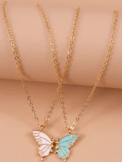 Double Layer Butterfly Pendant Chain Necklaces