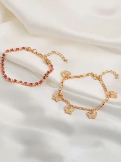 Double Layer Butterfly Pendant Tassel Anklets