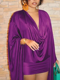 Draped Batwing Mini Dress