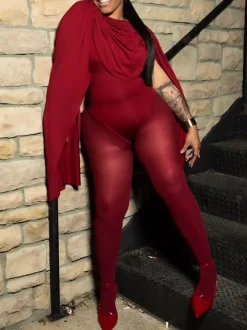 Draped Round Neck Cape Sleeve Romper