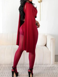 Draped Round Neck Cape Sleeve Romper