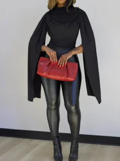 Draped Round Neck Cape Sleeve Romper