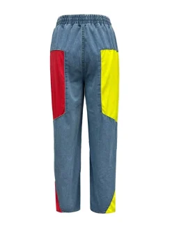 Drawstring High Waist Color Block Jeans