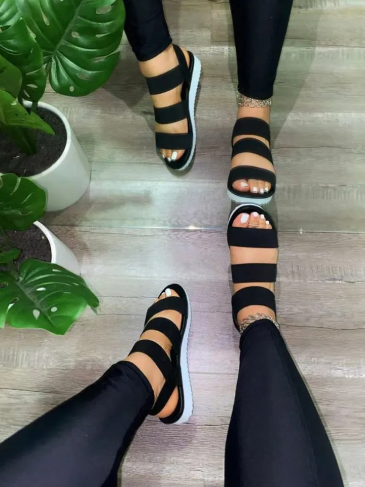 Elastic Band Solid Color Flat Beach Sandal