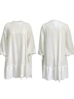 Elegant Bubble Sleeve Solid Color Dress