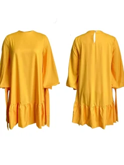 Elegant Bubble Sleeve Solid Color Dress