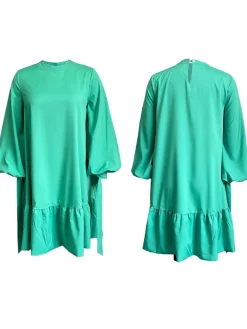 Elegant Bubble Sleeve Solid Color Dress