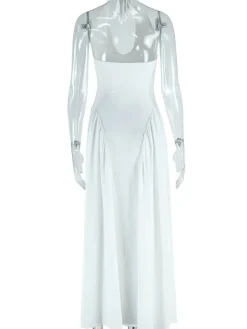 Elegant Halter Neck Solid Color Dress