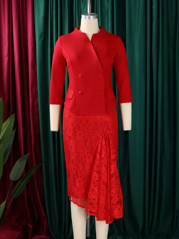 Elegant Lace Top Pencil Skirt Set