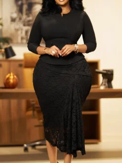 Elegant Lace Top Pencil Skirt Set