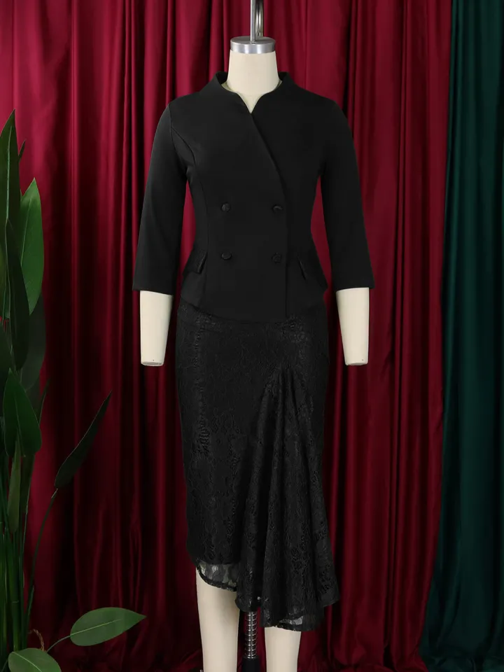 Elegant Lace Top Pencil Skirt Set