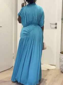 Elegant Pleated Drawstring Waist Maxi Dress