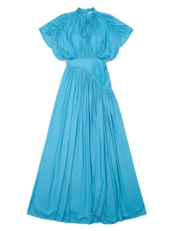 Elegant Pleated Drawstring Waist Maxi Dress