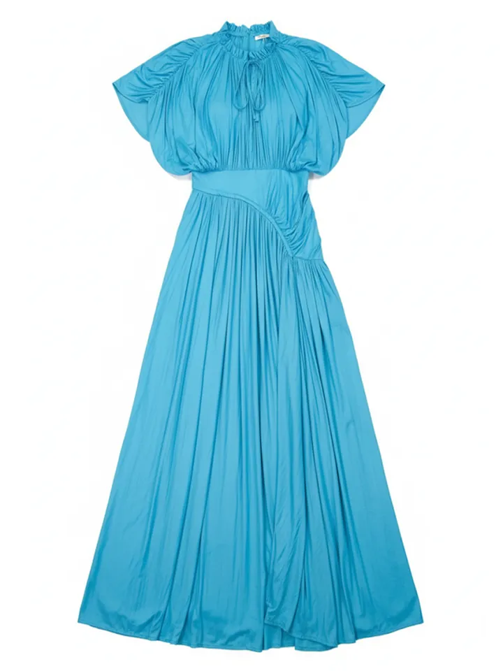 Elegant Pleated Drawstring Waist Maxi Dress