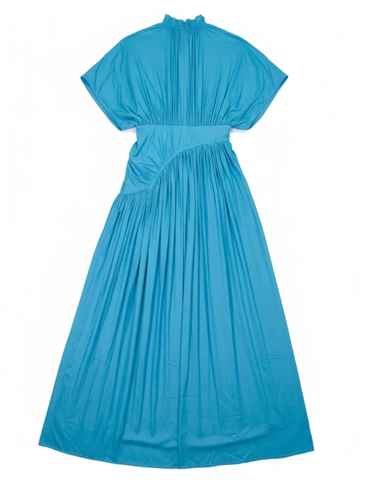 Elegant Pleated Drawstring Waist Maxi Dress