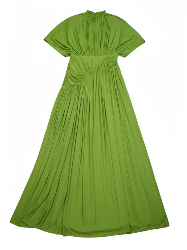 Elegant Pleated Drawstring Waist Maxi Dress